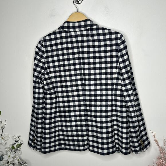 J. CREW Wool-Blend One Button Blazer Buffalo Check Plaid Black White Sz 10 {200} - Picture 4 of 7